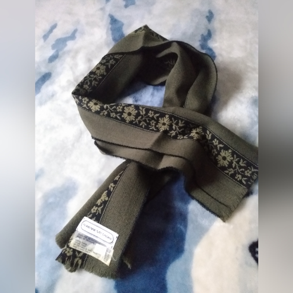 Olive Green Floral Scarf